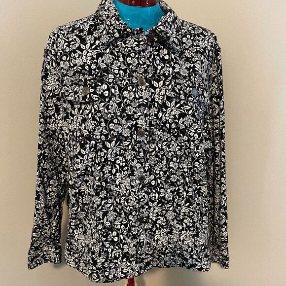 Charter Club BOHO Button Up Cotton Black & White Womens Jacket Size 2X - Picture 1 of 9